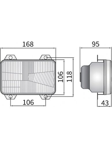 Žibintas halogeninis, stačiakampis, 12/24V, 168x106mm, Kramp 2