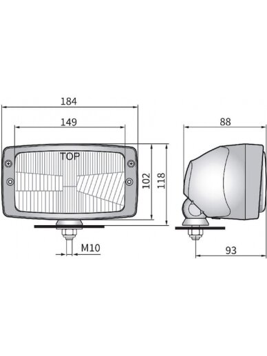 Žibintas halogeninis, stačiakampis, 12/24V, 184x102mm, Kramp 2