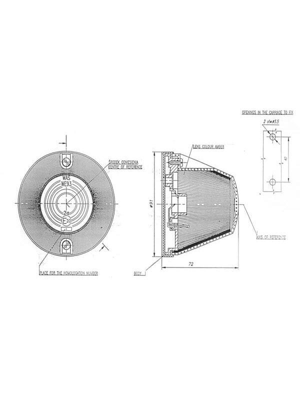 Žibintas apvalus, 12/24 V, gintarinis, tvirtinamas varžtais, Ø 91 mm, 1 Žibintas apvalus, 12/24 V, gintarinis, tvirtinamas varžtais, Ø 91 mm, 1