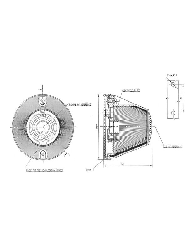 Žibintas apvalus, 12/24 V, raudonas, tvirtinamas varžtais, Ø 91 mm, 1 Žibintas apvalus, 12/24 V, raudonas, tvirtinamas varžtais, Ø 91 mm, 1