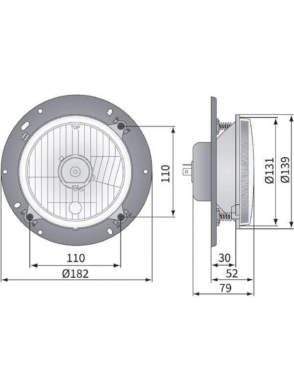 Žibintas halogeninis, apvalus, 12/24V, 139x139mm, Kramp 2 Žibintas halogeninis, apvalus, 12/24V, 139x139mm, Kramp 2