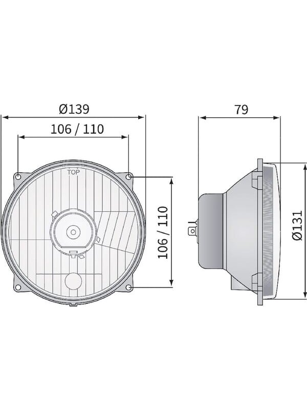 Žibintas halogeninis, apvalus, 12/24V, 139x139mm, Kramp 2 Žibintas halogeninis, apvalus, 12/24V, 139x139mm, Kramp 2