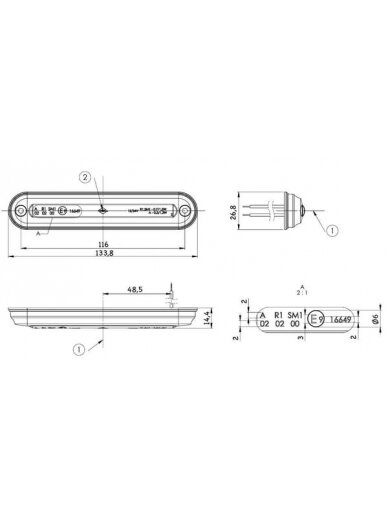 Žymėjimo lemputė LED, 0,7/1,5 W, stačiakampė, 12-24 V, oranžinė, 133,8x26,8x14,4 mm, 6 LED, Kramp 1 Žymėjimo lemputė LED, 0,7/1,5 W, stačiakampė, 12-24 V, oranžinė, 133,8x26,8x14,4 mm, 6 LED, Kramp 1